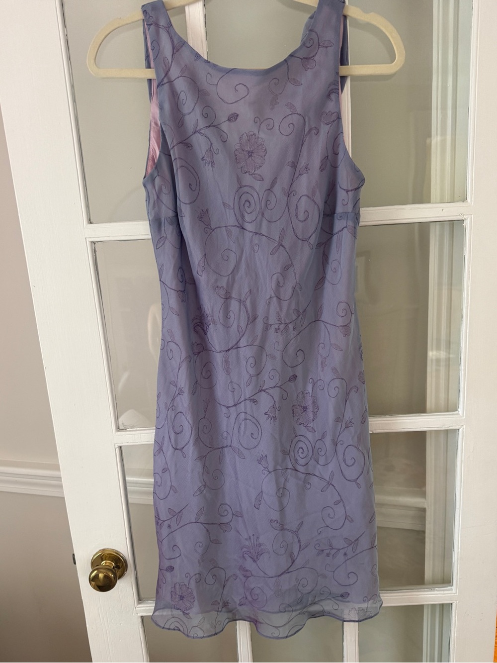 Vintage Chelsea Nites Sleeveless Lavender Floral Embroidered Dress